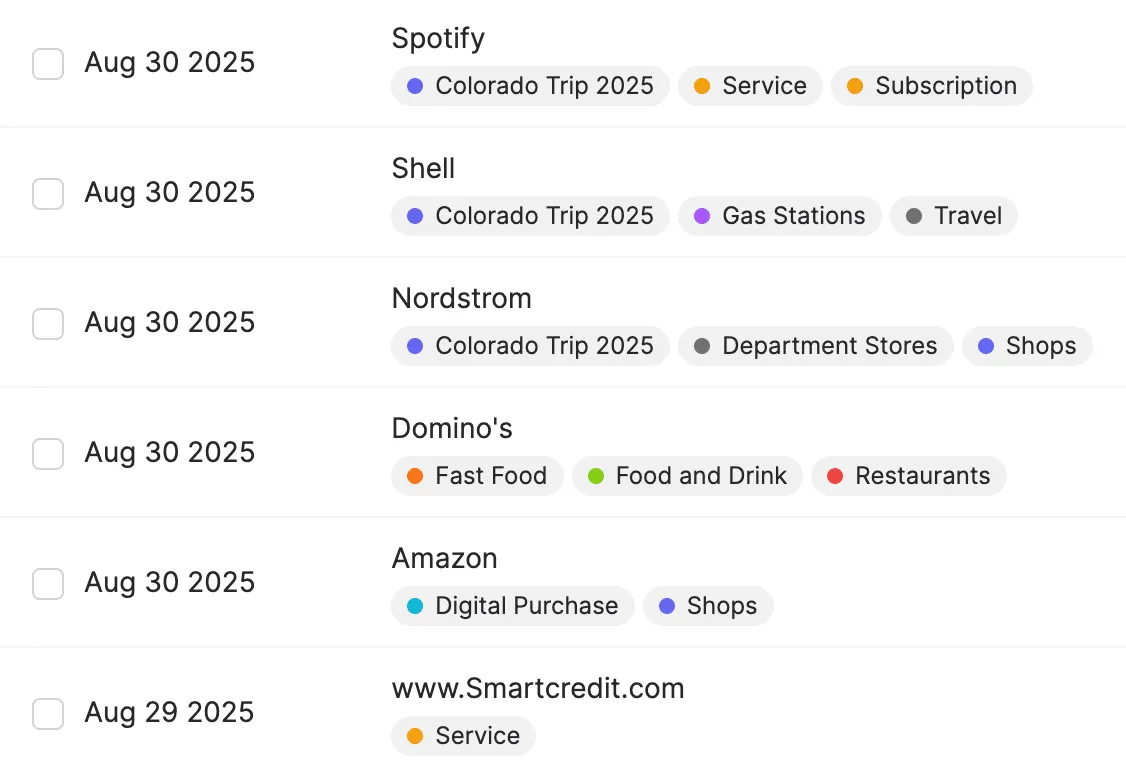 AI powered transaction categorization with multiple categories, like #tags.