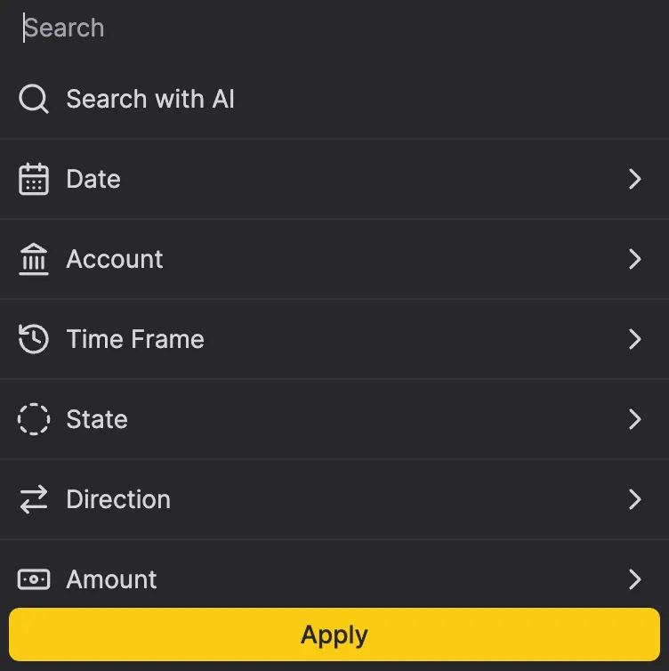 Narrow down transactions with precision filters.