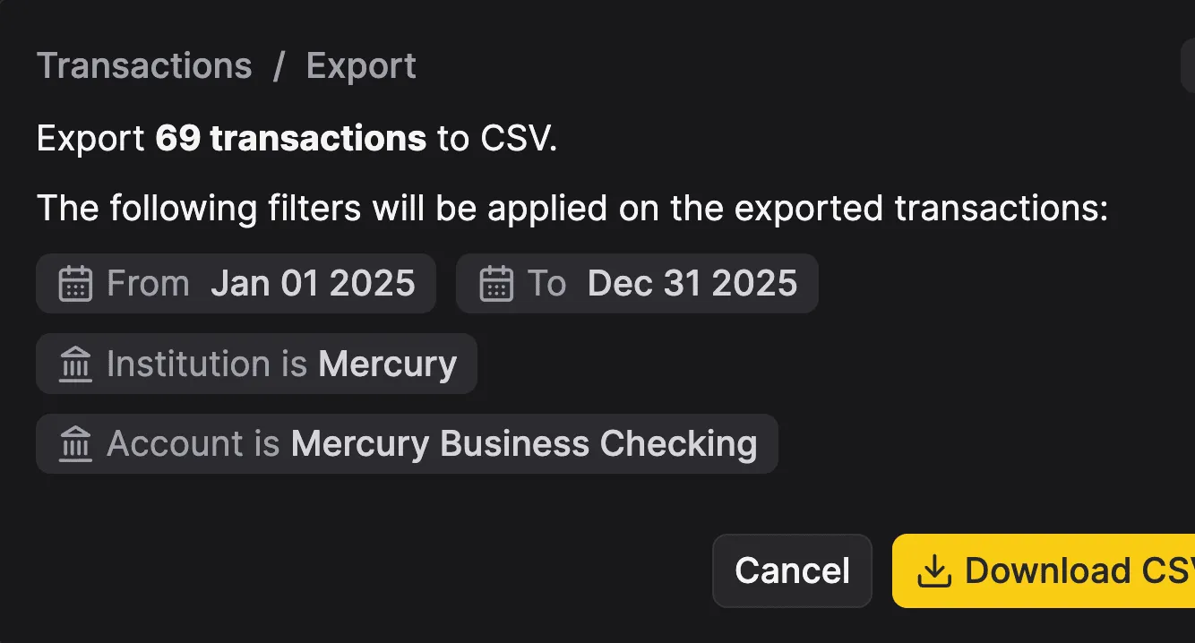 Filter and export transactions.