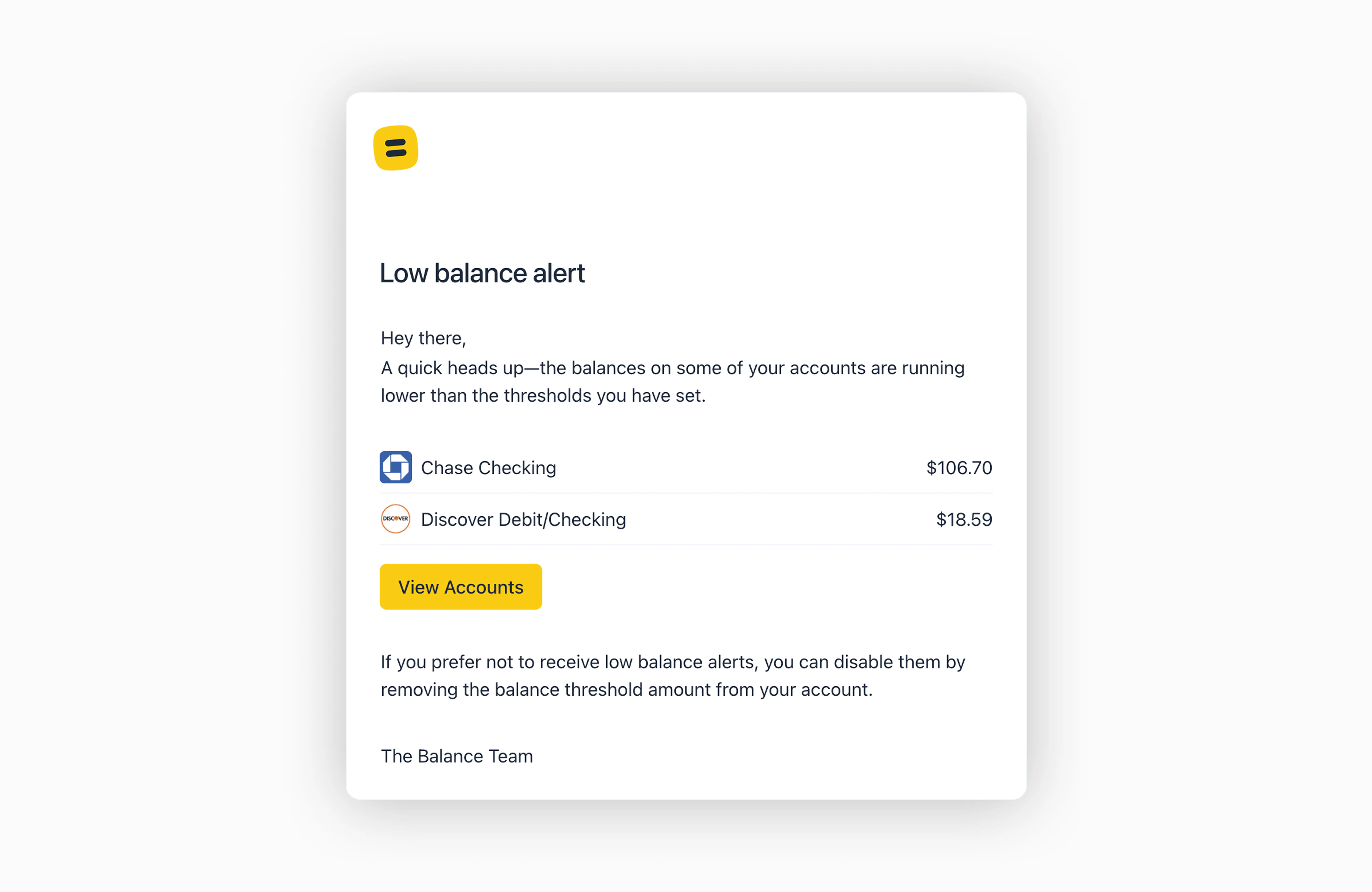 Low Balance Alerts